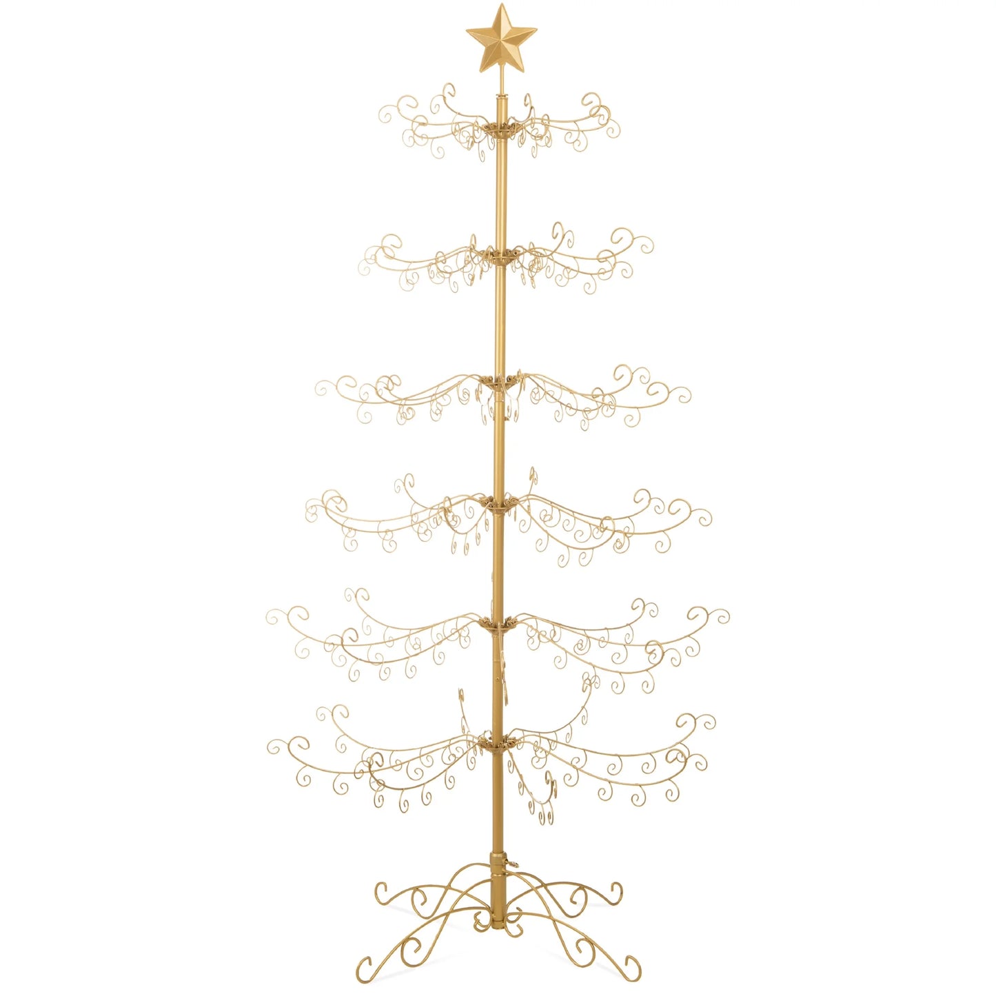 6Ft Wrought Iron Ornament Display Christmas Tree W/ Easy Assembly, Stand - Gold