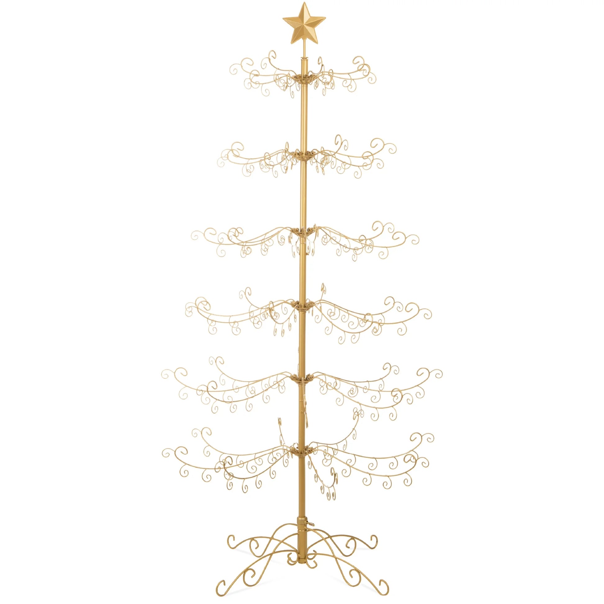 6Ft Wrought Iron Ornament Display Christmas Tree W/ Easy Assembly, Stand - Gold