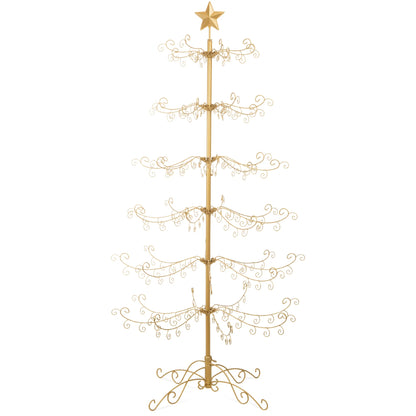 6Ft Wrought Iron Ornament Display Christmas Tree W/ Easy Assembly, Stand - Gold