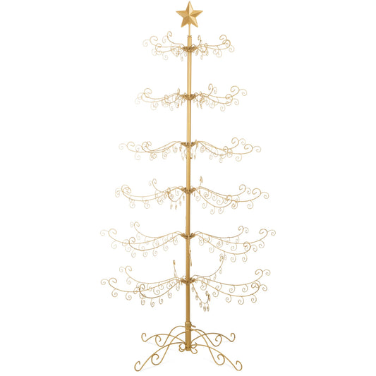 6Ft Wrought Iron Ornament Display Christmas Tree W/ Easy Assembly, Stand - Gold