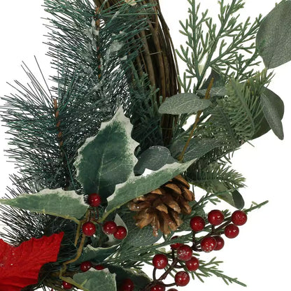 Wallsten 23.5 In. Eucalyptus Artificial Christmas Wreath with Poinsettia and Berries