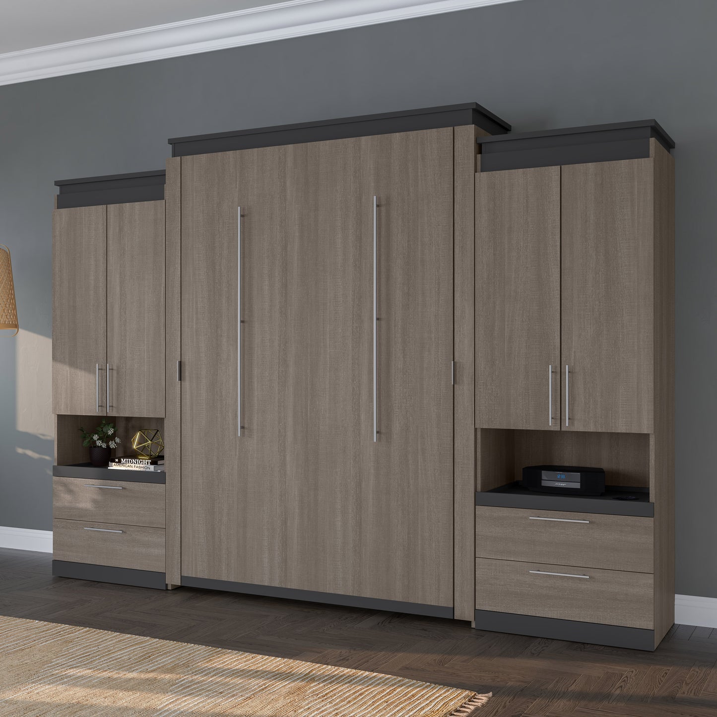 Queen Wall Bed with 2 Storage Cabinets and Nightstands
