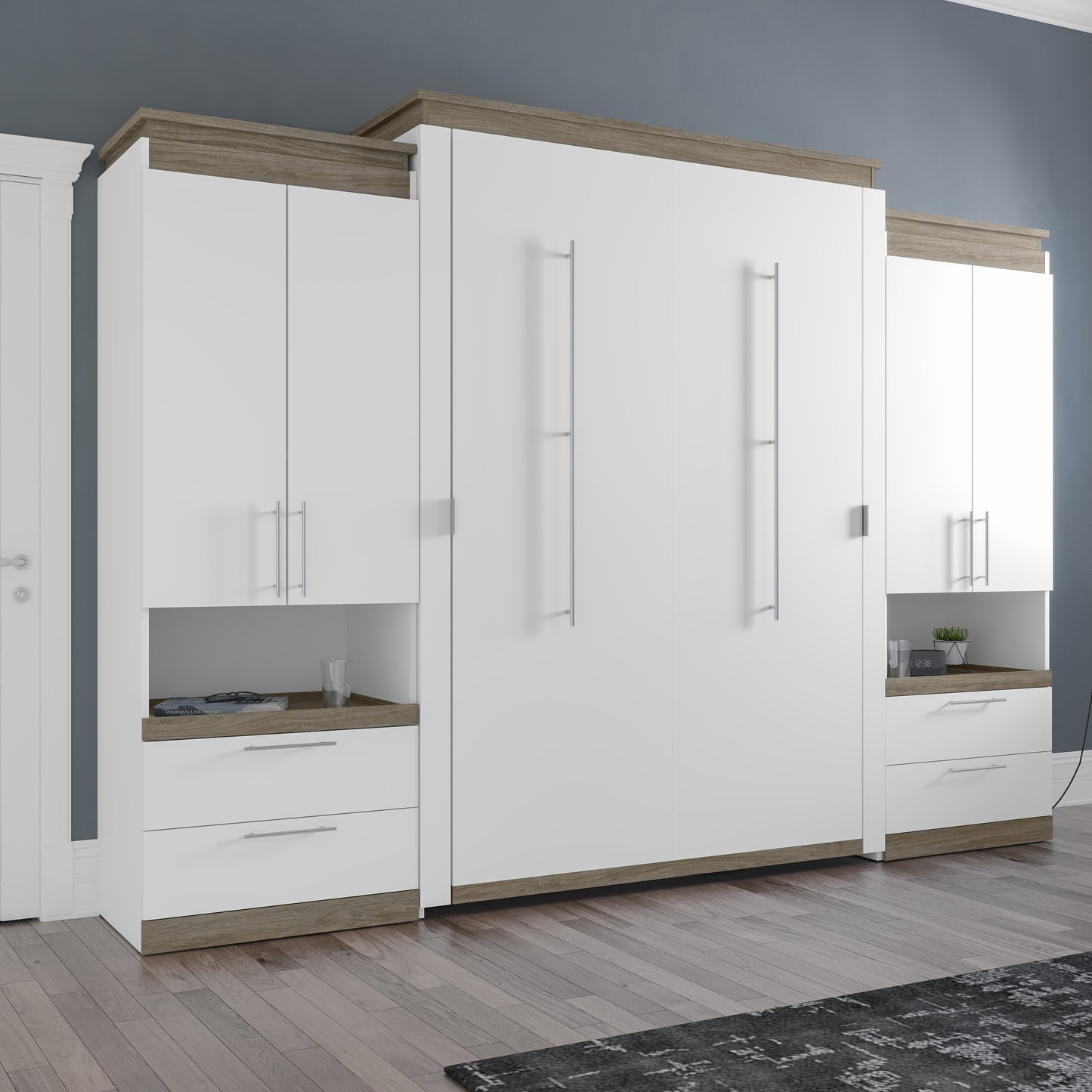 Queen Wall Bed with 2 Storage Cabinets and Nightstands