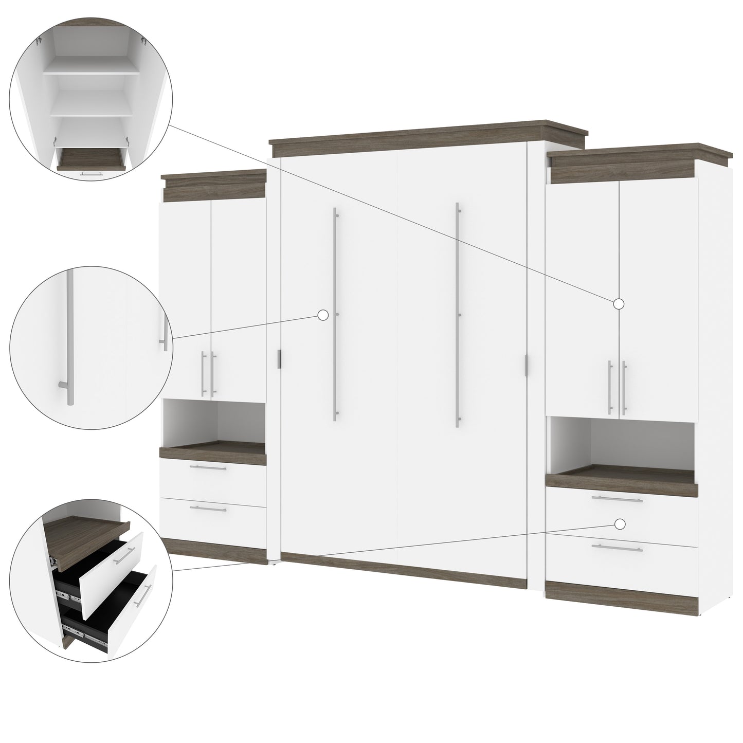 Queen Wall Bed with 2 Storage Cabinets and Nightstands