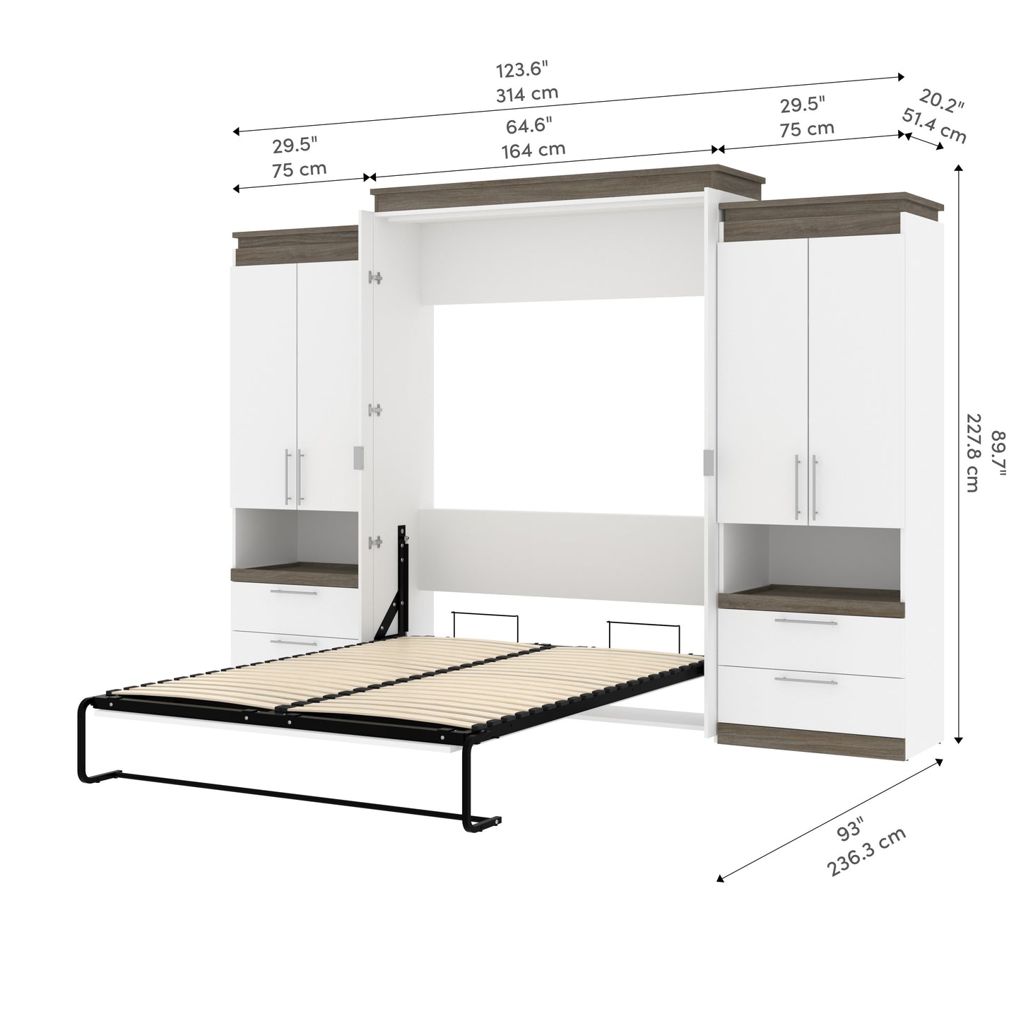 Queen Wall Bed with 2 Storage Cabinets and Nightstands