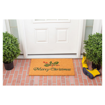 Quotes Holidays Multi-Color Coir, Vinyl Outdoor Doormat, 2' X 1'