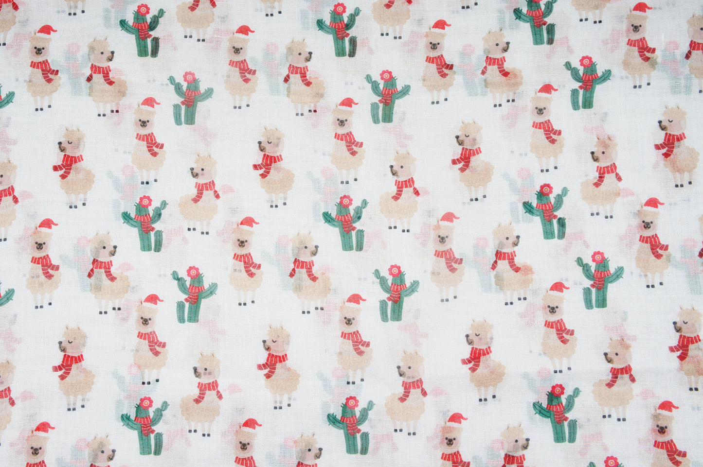 Soft Lightweight Sheer Fall Winter Christmas Infinity Scarf for Women, Cozy Holiday Gift for Girls Teens White Llama and Cactus
