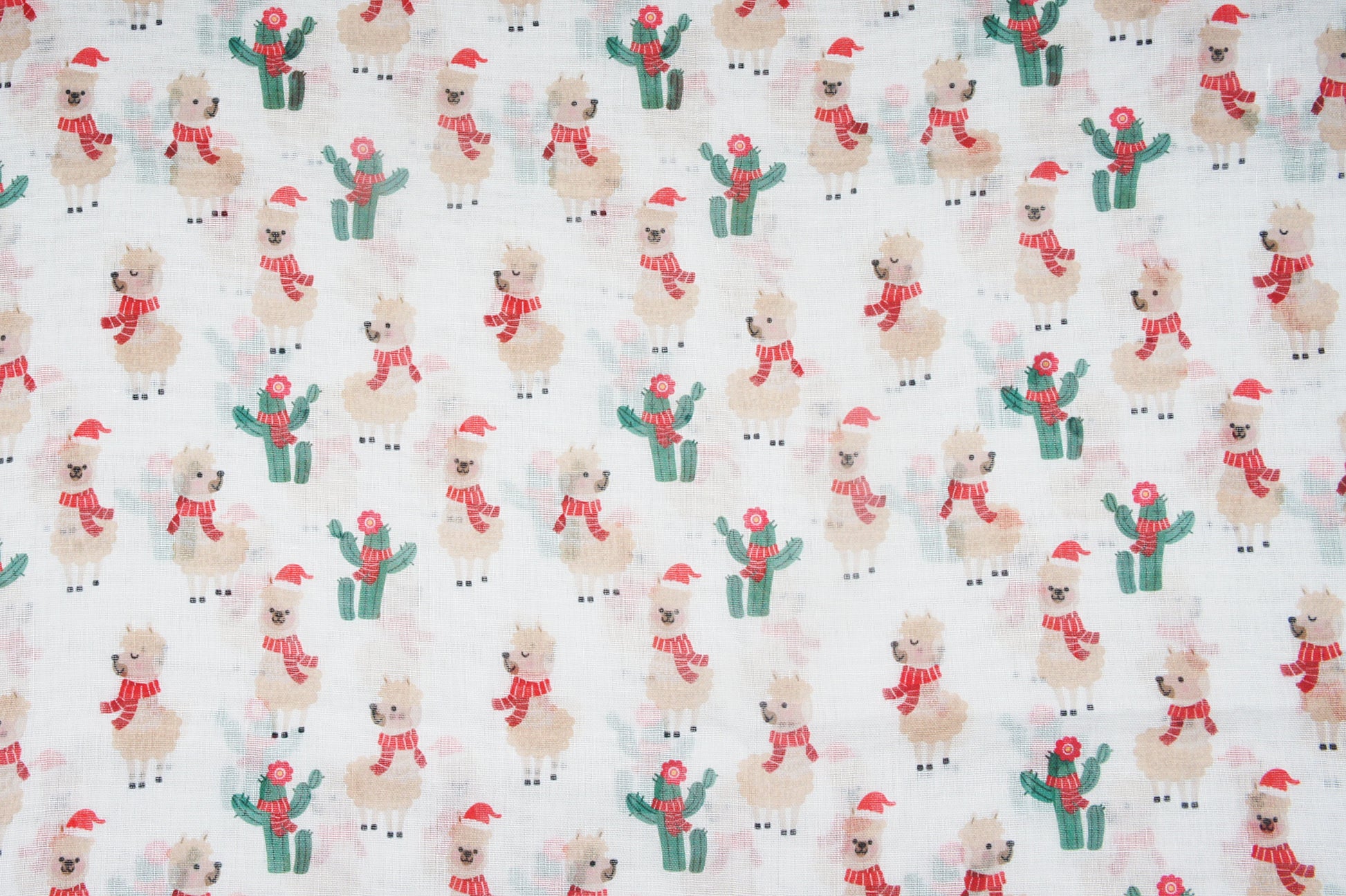 Soft Lightweight Sheer Fall Winter Christmas Infinity Scarf for Women, Cozy Holiday Gift for Girls Teens White Llama and Cactus