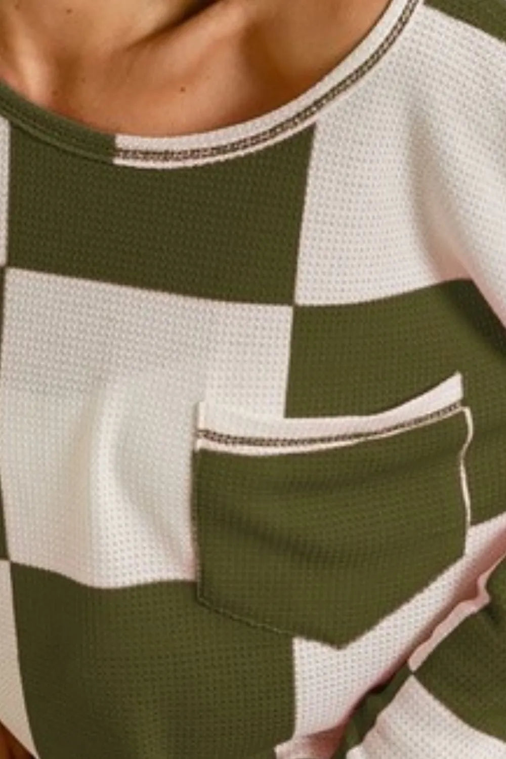 Bibi Checker Printed Hacci Top with Front Pocket