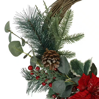 Wallsten 23.5 In. Eucalyptus Artificial Christmas Wreath with Poinsettia and Berries