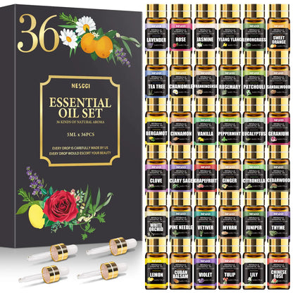Essential Oils Gift Set for Diffuser Humidifier Aromatherapy - 100% Natural Essential Oils 36 x 5ML