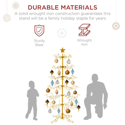 6Ft Wrought Iron Ornament Display Christmas Tree W/ Easy Assembly, Stand - Gold