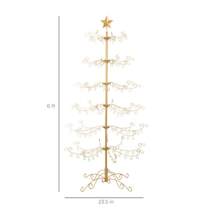 6Ft Wrought Iron Ornament Display Christmas Tree W/ Easy Assembly, Stand - Gold
