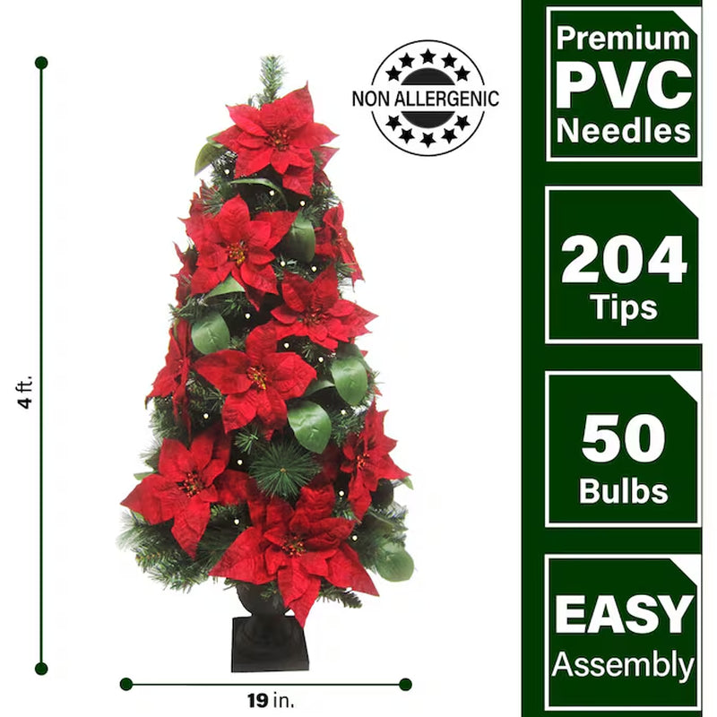 4-Feet Pre-Lit Red Artificial Christmas Tree with White LED Lights