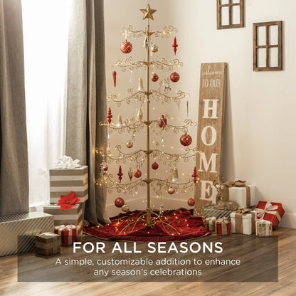 6Ft Wrought Iron Ornament Display Christmas Tree W/ Easy Assembly, Stand - Gold
