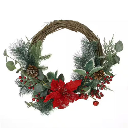 Wallsten 23.5 In. Eucalyptus Artificial Christmas Wreath with Poinsettia and Berries
