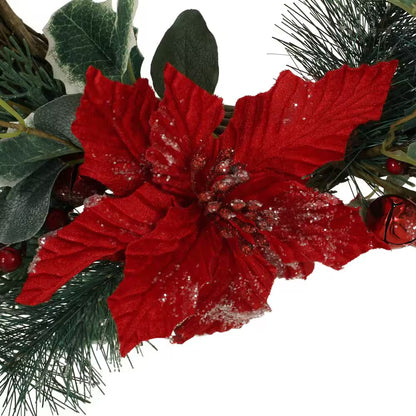 Wallsten 23.5 In. Eucalyptus Artificial Christmas Wreath with Poinsettia and Berries